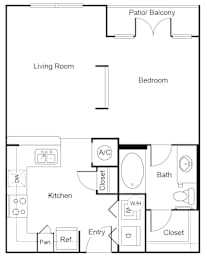 Studio, 1 bath, 581 sqft, $999