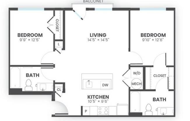 2 beds, 2 baths, 894 sqft, $1,730