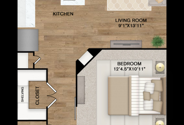 Studio, 1 bath, 620 sqft, $1,359