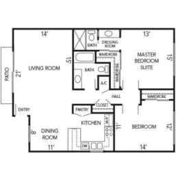 2 beds, 2 baths, 1,140 sqft, $3,360