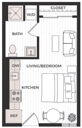 Studio, 1 bath, 370 sqft, $1,295