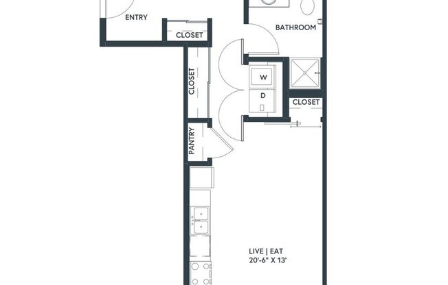 Studio, 1 bath, 534 sqft, $1,995, Unit 711