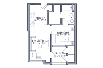 1 bed, 1 bath, 598 sqft, $1,545