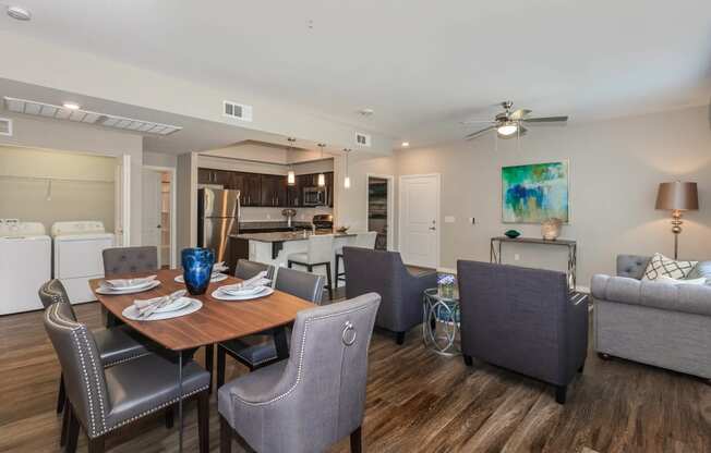 Wooden table for dining at Level 25 at Durango by Picerne, Las Vegas, 89113