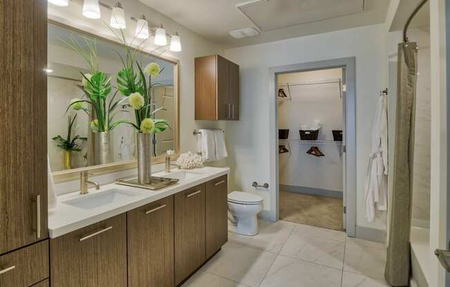 Dual Vanities and Stand-Up Shower at Olympic by Windsor, Los Angeles, California