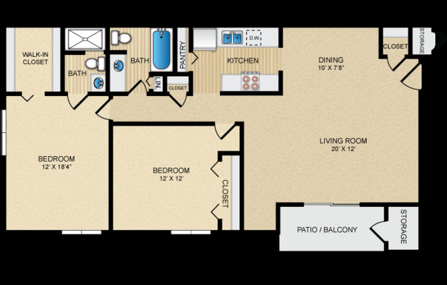 2 beds, 2 baths, 988 sqft, $1,424