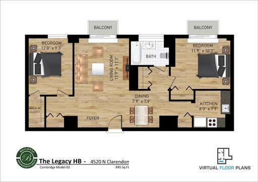2 beds, 1 bath, 845 sqft, $2,650, Unit 803