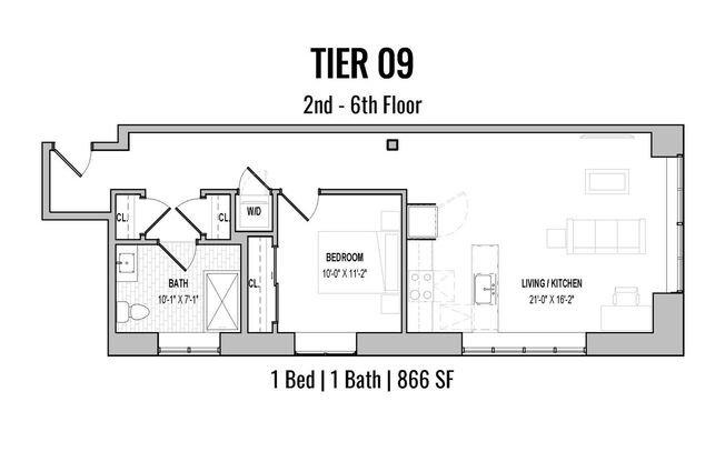1 bed, 1 bath, 866 sqft, $2,599, Unit 209