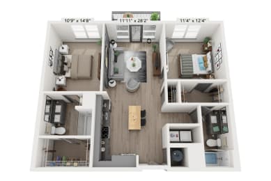 2 beds, 2 baths, 1,090 sqft, $2,390