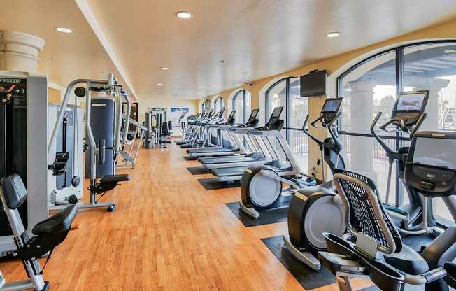 A gym with treadmills and exercise equipment at Marina Harbor, California, 90292
