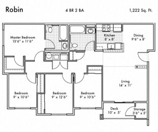 4 beds, 2 baths, 1,222 sqft, $2,396