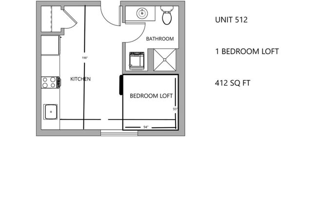1 bed, 1 bath, 412 sqft, $1,975, Unit 512