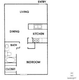 1 bed, 1 bath, 646 sqft, $860