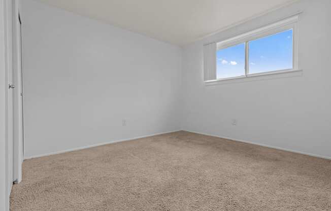 an empty room with carpet and a window