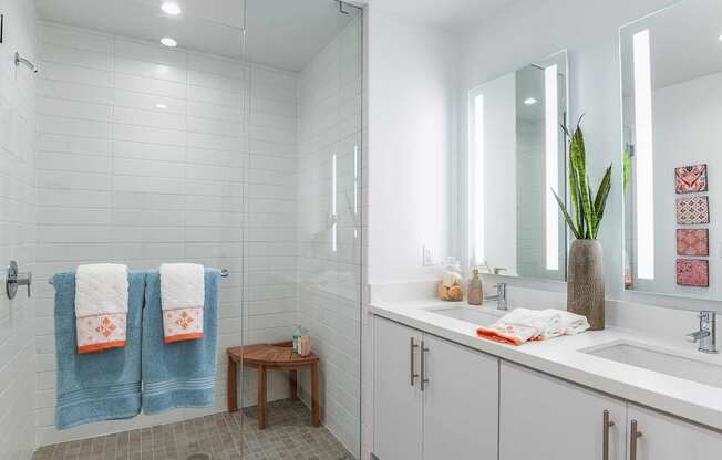 large light filled bathroom at K1 Apartments, San Diego, CA