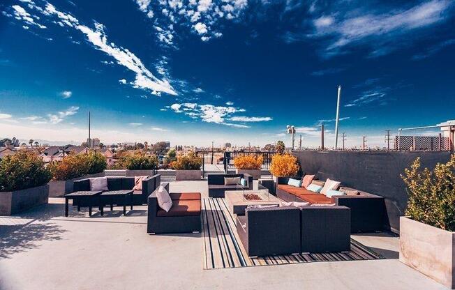 The Studios Noho in North Hollywood, California Rooftop Patio with Seating and Fire Pit