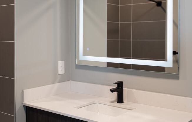 a sink and a mirror in a bathroom