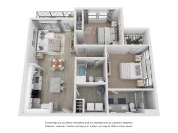 2 beds, 2 baths, 1,036 sqft, $1,799