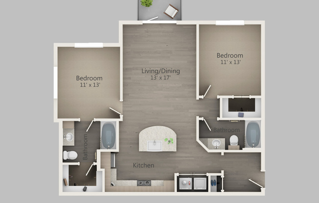 2 beds, 2 baths, 1,043 sqft, $1,584