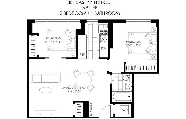 2 beds, 1 bath, 656 sqft, $5,195, Unit 9P