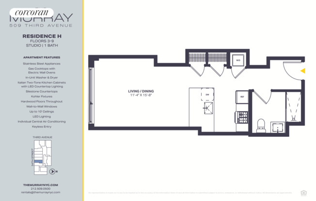 Studio, 1 bath, $4,240, Unit 7H