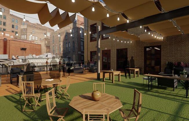 a rendering of the outdoor patio at the brewery