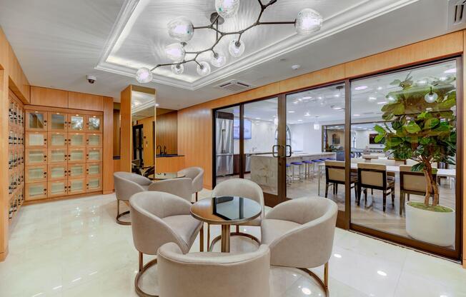 a room filled with furniture and a large window