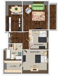 2 beds, 1 bath, 916 sqft, $1,285