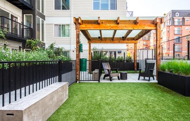 Open air courtyard with spacious dog park and pergola