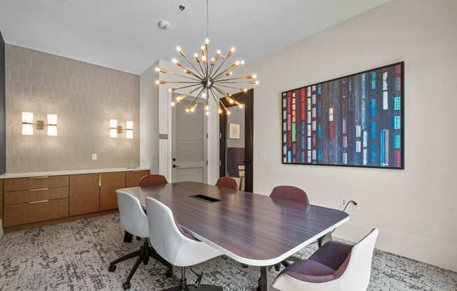 Conference room with a table and chairs