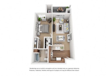 1 bed 1 bath Plan 1 floorplan at Sumida Gardens Apartments, Santa Barbara, CA