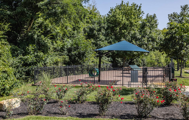 a park with a gazebo and a playground