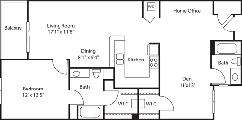 1 bed, 2 baths, 1,125 sqft, $2,842, Unit 108W