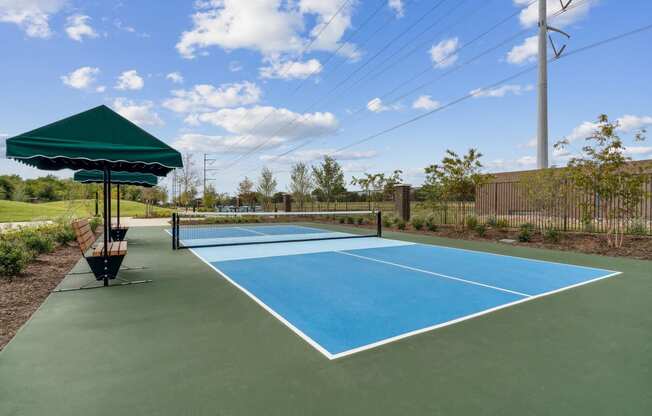 pickleball court with shade awning
