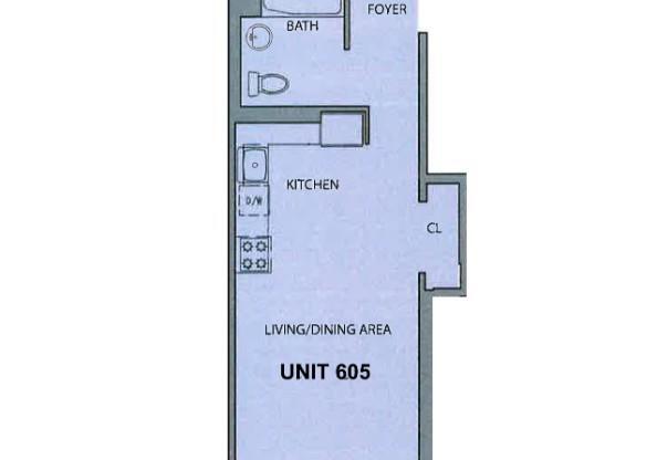 Studio, 1 bath, 400 sqft, $2,531, Unit 605