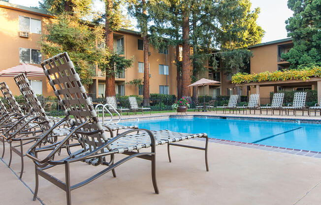 Poolside Relaxing Area at The Monterey, San Jose, CA, 95117