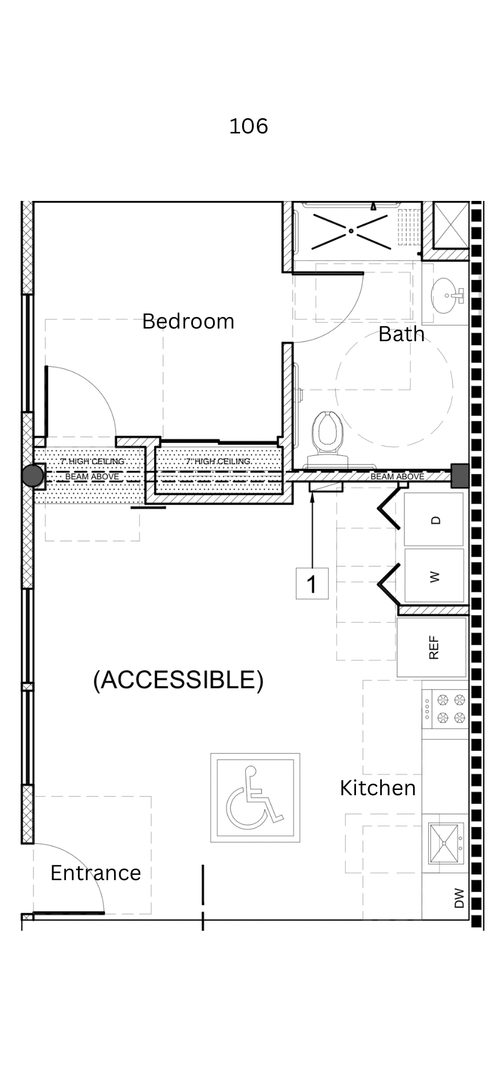 1 bed, 1 bath, 540 sqft, $2,200, Unit 106