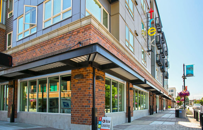 a building on the corner of a city street