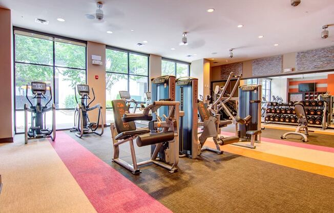 Station R Apartments in Atlanta GA photo of fitness center- free weights, weighted machines