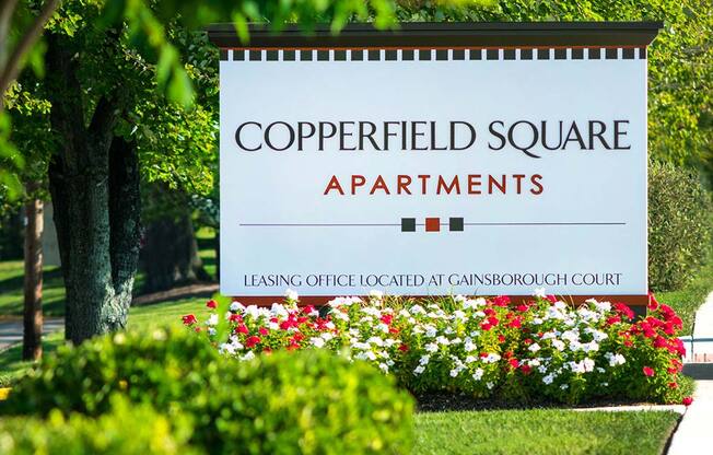 Exterior sign for Copperfield Square Apartments