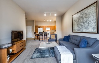 a living room with a couch and a tv