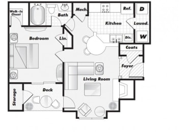 1 bed, 1 bath, 704 sqft, $1,396