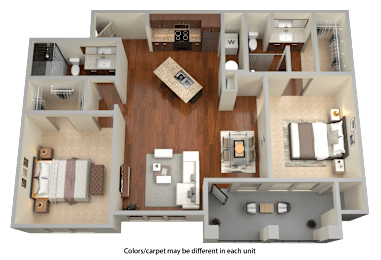 2 beds, 2 baths, 1,073 sqft, $1,555