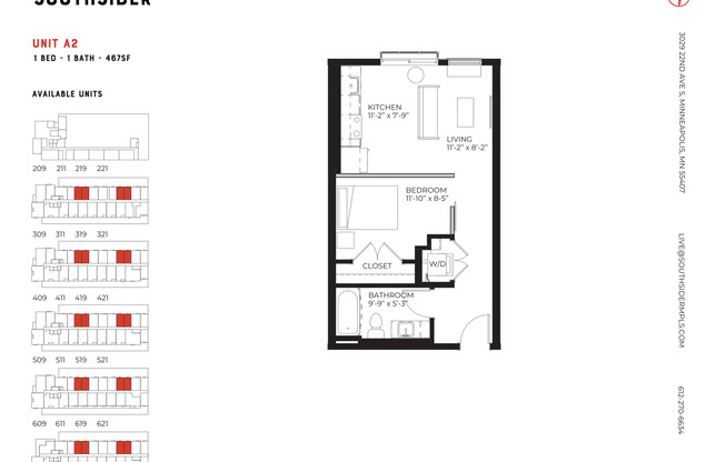Studio, 1 bath, 467 sqft, $1,199, Unit 209