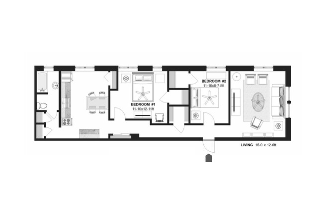 2 beds, 1 bath, 855 sqft, $1,200, Unit B2