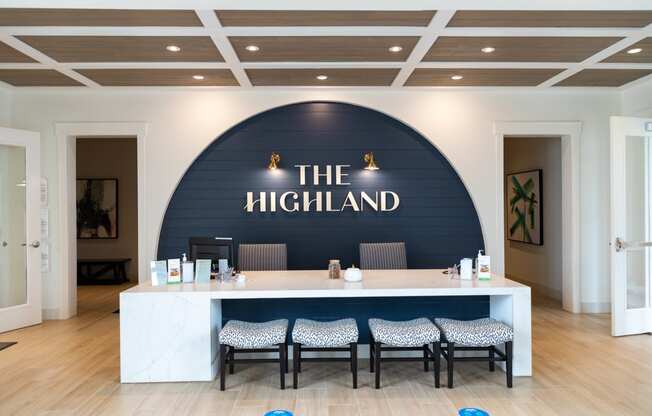 The Highland leasing office with chairs welcoming future residents in Augusta, GA