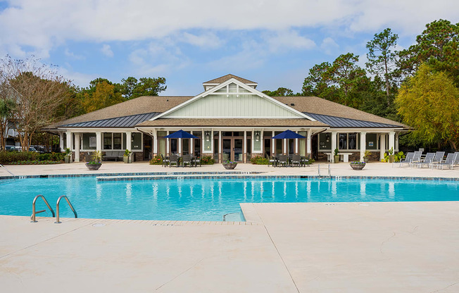 Pool and clubhouse at The Reserve at Mayfaire Apartments, Wilmington NC