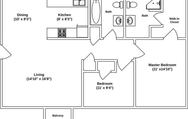 2 beds, 2 baths, 915 sqft, $840