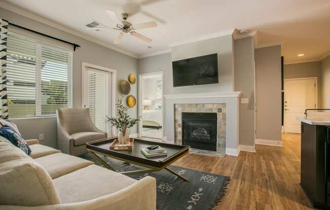 Living Room With Fireplace at SkyStone Apartments, Albuquerque, NM, 87114