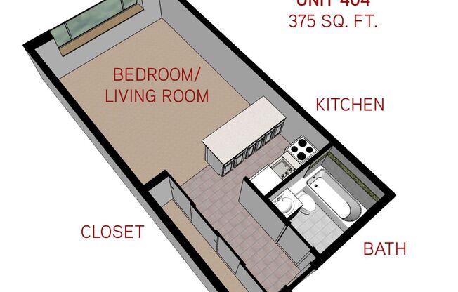 Studio, 1 bath, 360 sqft, $995, Unit 404